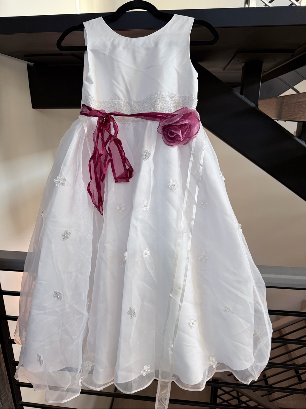 New Us Angels Flower-Accented Girls' Dress with Burgundy Sash size 12